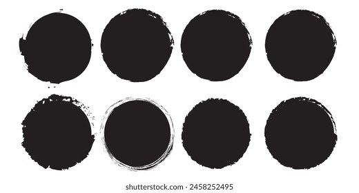 Black grunge round shapes. Brush strokes frames elements, frames for design. Vector isolated on white background.