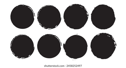 Black grunge round shapes. Brush strokes frames elements, frames for design. Vector isolated on white background.