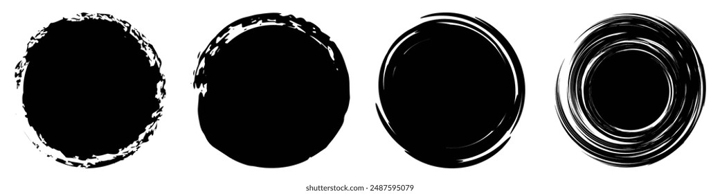 Black grunge round shapes. Brush strokes frames elements, frames for design. Vector isolated on white background. eps 10