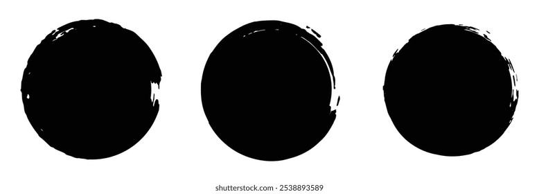 Black grunge round shapes. Brush strokes frames elements, frames for design. Vector isolated on white background.