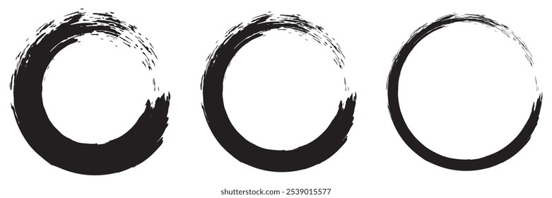 Black grunge round shapes. Brush strokes frames elements, frames for design. Vector isolated on white background.