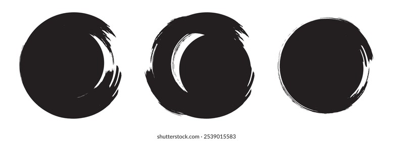 Black grunge round shapes. Brush strokes frames elements, frames for design. Vector isolated on white background.