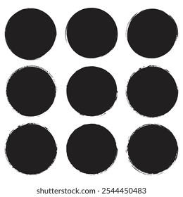 Black grunge round shapes. Brush strokes frames elements, frames for design