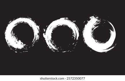 Black grunge round shapes. Brush strokes frames elements, frames for design. Vector isolated on white background.