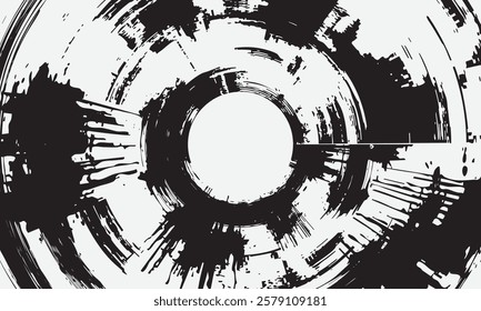Black grunge round shapes. Brush strokes frames elements, frames for design. Vector isolated on white background.