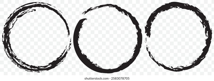 Black grunge round shapes. Brush strokes frames elements, frames for design. Vector isolated on white background.