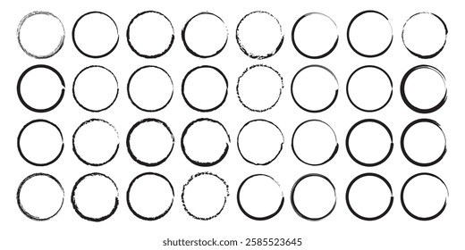 Black grunge round shapes. Brush strokes frames elements, frames for design. Circle brush strokes, hand drawn paint brush circle logo frame. Brush circles. grunge circles. circles deign	