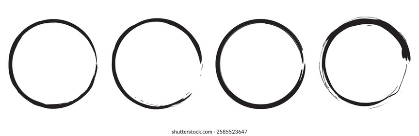 Black grunge round shapes. Brush strokes frames elements, frames for design. Circle brush strokes, hand drawn paint brush circle logo frame. Brush circles. grunge circles. circles deign	