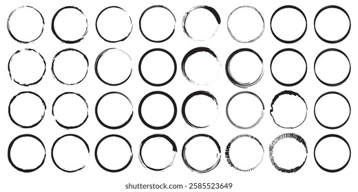 Black grunge round shapes. Brush strokes frames elements, frames for design. Circle brush strokes, hand drawn paint brush circle logo frame. Brush circles. grunge circles. circles deign	