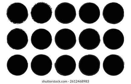 Black grunge round shapes. Brush strokes frames elements. Collection of grunge round shape vector illustration