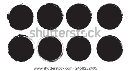 Black grunge round shapes. Brush strokes frames elements, frames for design. Vector isolated on white background.