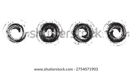 Black grunge round shapes. Brush strokes frames elements, frames for design. Vector isolated on white background.	