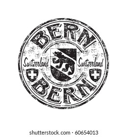 Black grunge rubber stamp with bear silhouette the symbol of the city of Bern the capital of Switzerland