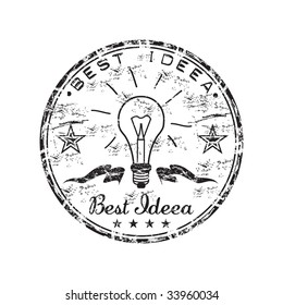Black grunge rubber stamp with bulb symbol and the text best ideea written inside the stamp