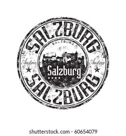 Black grunge rubber stamp with castle silhouette and the name of Salzburg one of the largest city from Austria written inside the stamp
