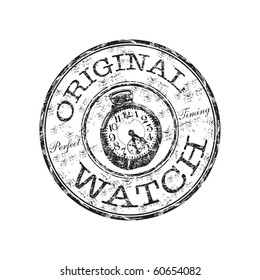 Black grunge rubber stamp with clock shape and the text original watch written inside the stamp