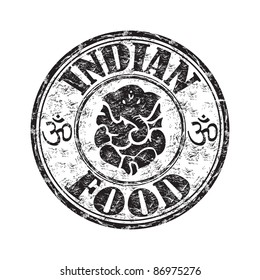 Black grunge rubber stamp with an indian elephant symbol and the text indian food written inside the stamp