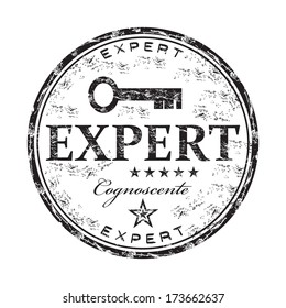 Black grunge rubber stamp with key symbol and the word expert written with capital letters