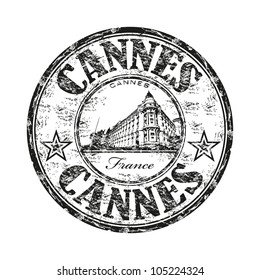 Black grunge rubber stamp with the name of Cannes city located on the French Riviera