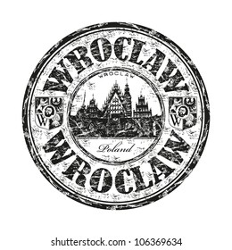 Black grunge rubber stamp with the name of Wroclaw the largest city in western Poland