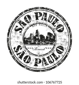 Black grunge rubber stamp with the name of Sao Paulo the largest city in Brazil