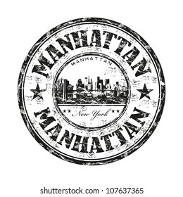 Black grunge rubber stamp with the name of Manhattan borough from New York City written inside the stamp