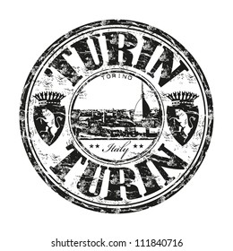 Black grunge rubber stamp with the name of Turin, a city from northern Italy, which is also the capital of Piedmont region