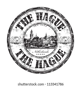 Black grunge rubber stamp with the name of The Hague city, the capital city of the province of South Holland, in the Netherlands