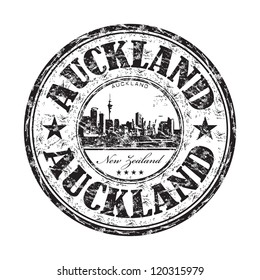 Black grunge rubber stamp with the name of Auckland city from New Zealand written inside the stamp
