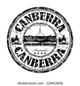 Black grunge rubber stamp with the name of Canberra city, the capital of Australia