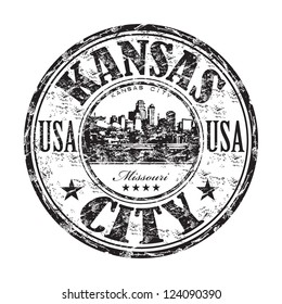 Black grunge rubber stamp with the name of Kansas City from United States of America