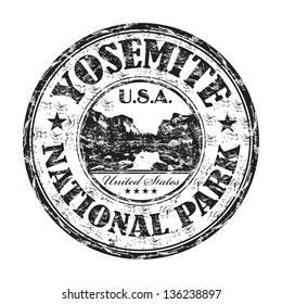 Black grunge rubber stamp with the name of Yosemite National Park from United States of America