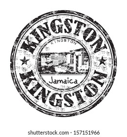 Black grunge rubber stamp with the name of Kingston city, the capital of Jamaica svg