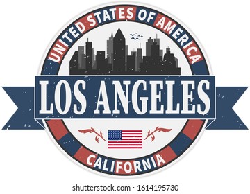 Black grunge rubber stamp with the name of Los Angeles city from California written inside the stamp