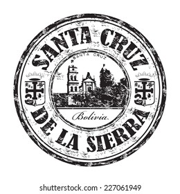 schwarzfarbiger Gummistempel mit dem Namen Santa Cruz de la Sierra City aus Bolivien, in der Briefmarke