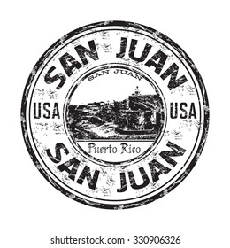 Sello de goma negro grunge con el nombre de la ciudad de San Juan, la capital de Puerto Rico