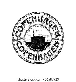 Black grunge rubber stamp with the name of Copenhagen the capital of Denmark written inside the stamp