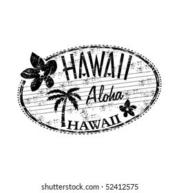 Black grunge rubber stamp with the name of Hawaii islands written inside the stamp