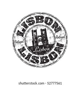 Black grunge rubber stamp with the name of Lisbon the capital of Portugal written inside the stamp