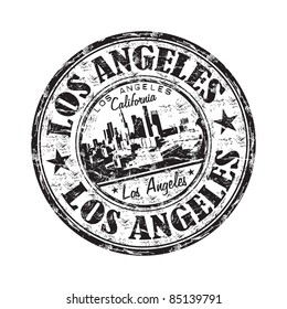 Black grunge rubber stamp with the name of Los Angeles city from California written inside the stamp