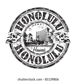 Black grunge rubber stamp with the name of Honolulu city the capital of Hawaii