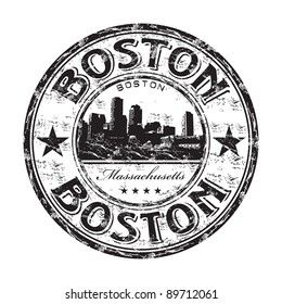 Black grunge rubber stamp with the name of Boston the capital of Massachusetts from United States of America written inside the stamp