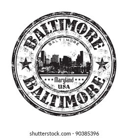 Black grunge rubber stamp with the name of Baltimore the largest independent city from United States and a cultural center in the state of Maryland