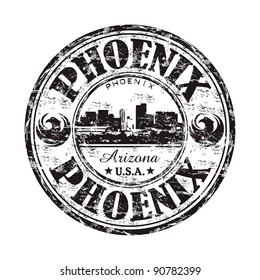 Black grunge rubber stamp with the name of Phoenix city the capital of Arizona from the United States of America