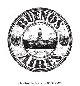 Black grunge rubber stamp with the name of Buenos Aires the capital of Argentina written inside the stamp