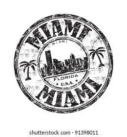 Black grunge rubber stamp with the name of Miami city from southeastern Florida written inside the stamp