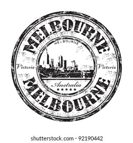 Black grunge rubber stamp with the name of Melbourne city from Victoria state in Australia