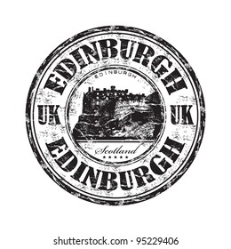 Black grunge rubber stamp with the name of Edinburgh, the capital city of Scotland written inside the stamp