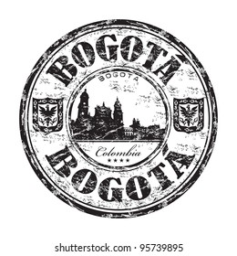 Black grunge rubber stamp with the name of Bogota, the capital of Colombia written inside the stamp