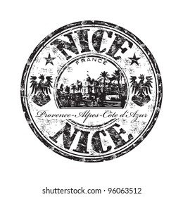 Black grunge rubber stamp with the name of Nice a city from France written inside the stamp